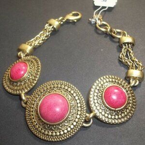 New Lucky Brand Bracelet Gold Tone Coral Semi Precious Stones